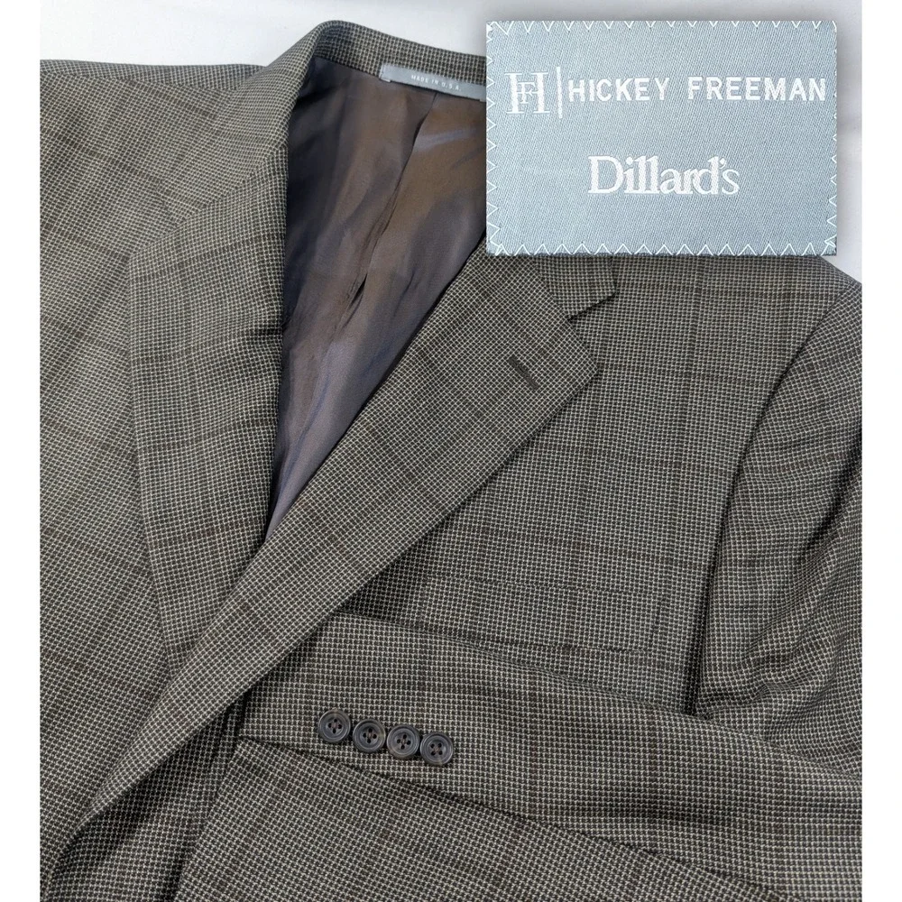 Hickey Freeman Blazer Sports Jacket Silk Wool Windowpane Check Plaid 48R 50